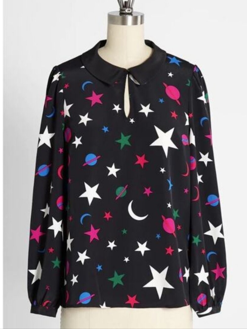 MODCLOTH How Far To A Wandering Star Black Long Sleeve Top Space Stars Size L